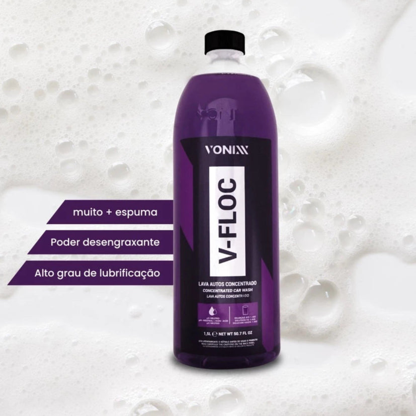 V FLOC 1,5L Vonixx Shampoo Concentrado Lava Auto Lavar Carros Motos Luva Microfibra para Diluir Shampoo Vonix