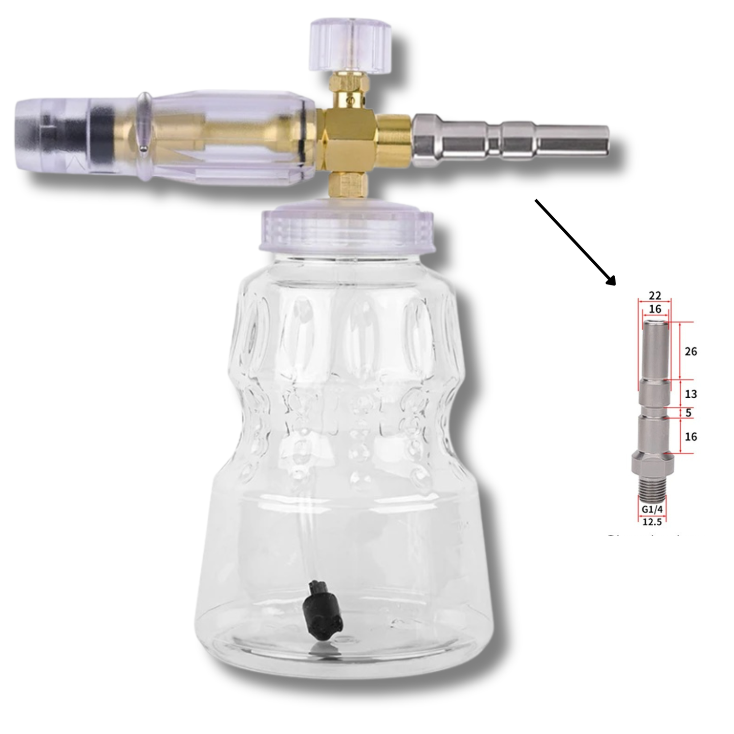 Canhão de Espuma Snow Foam Transparente 1L com Adaptadores para Lavadoras