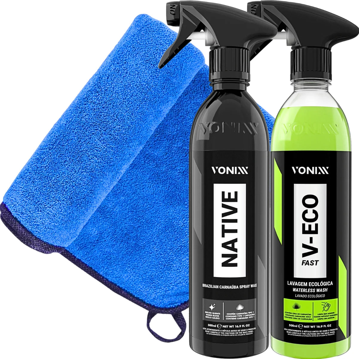 Kit Ecológico Vonixx Limpeza E Proteção A Seco V-eco Fast Limpador Ecológico Native Spray Cera Carnaúba Liquida Pano Dois Lados