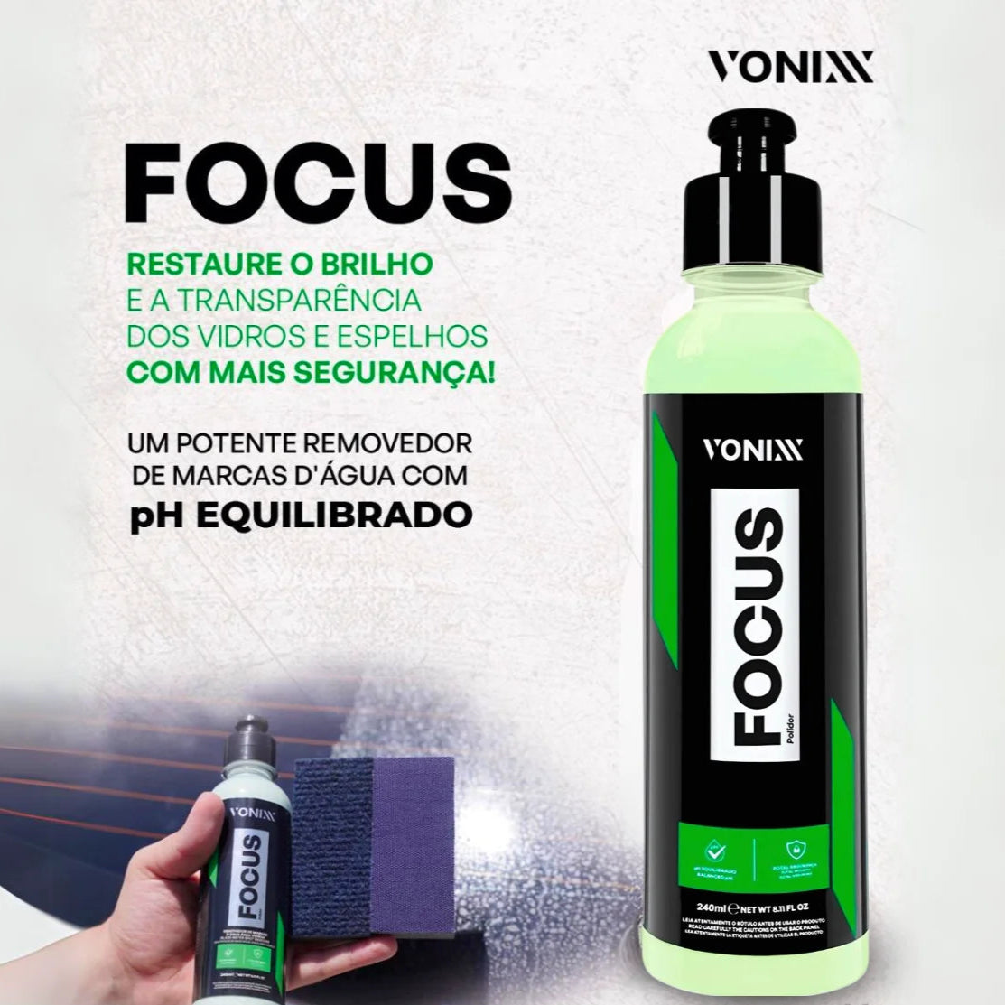 Polidor De Vidro Focus Vonixx Tira Mancha Chuva Ácida 240ml