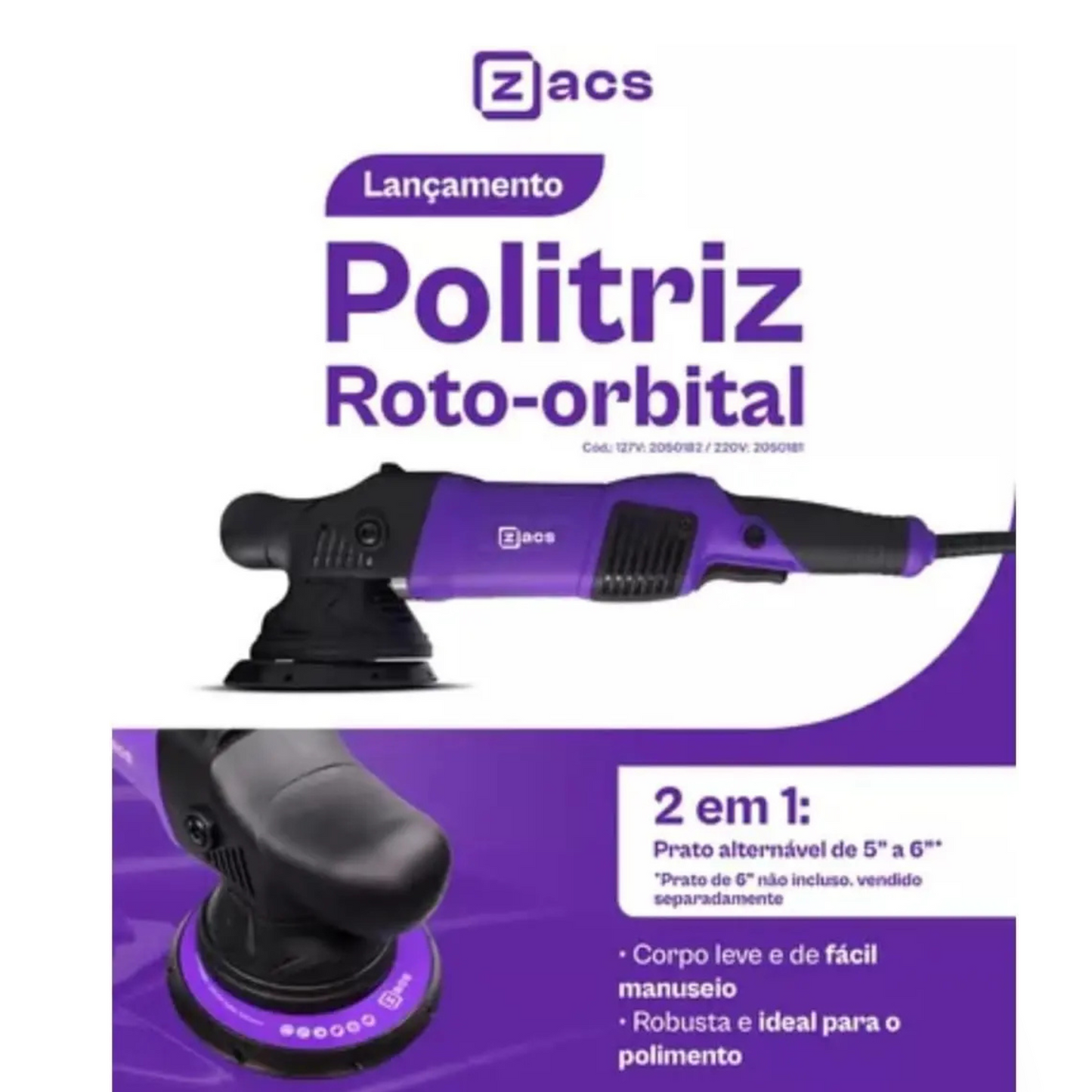 Politriz Roto-Orbital Zacs 5'' 15mm 110v - Eficiência e Praticidade