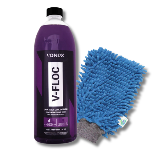 V FLOC 1,5L Vonixx Shampoo Concentrado Lava Auto Lavar Carros Motos Luva Microfibra para Diluir Shampoo Vonix
