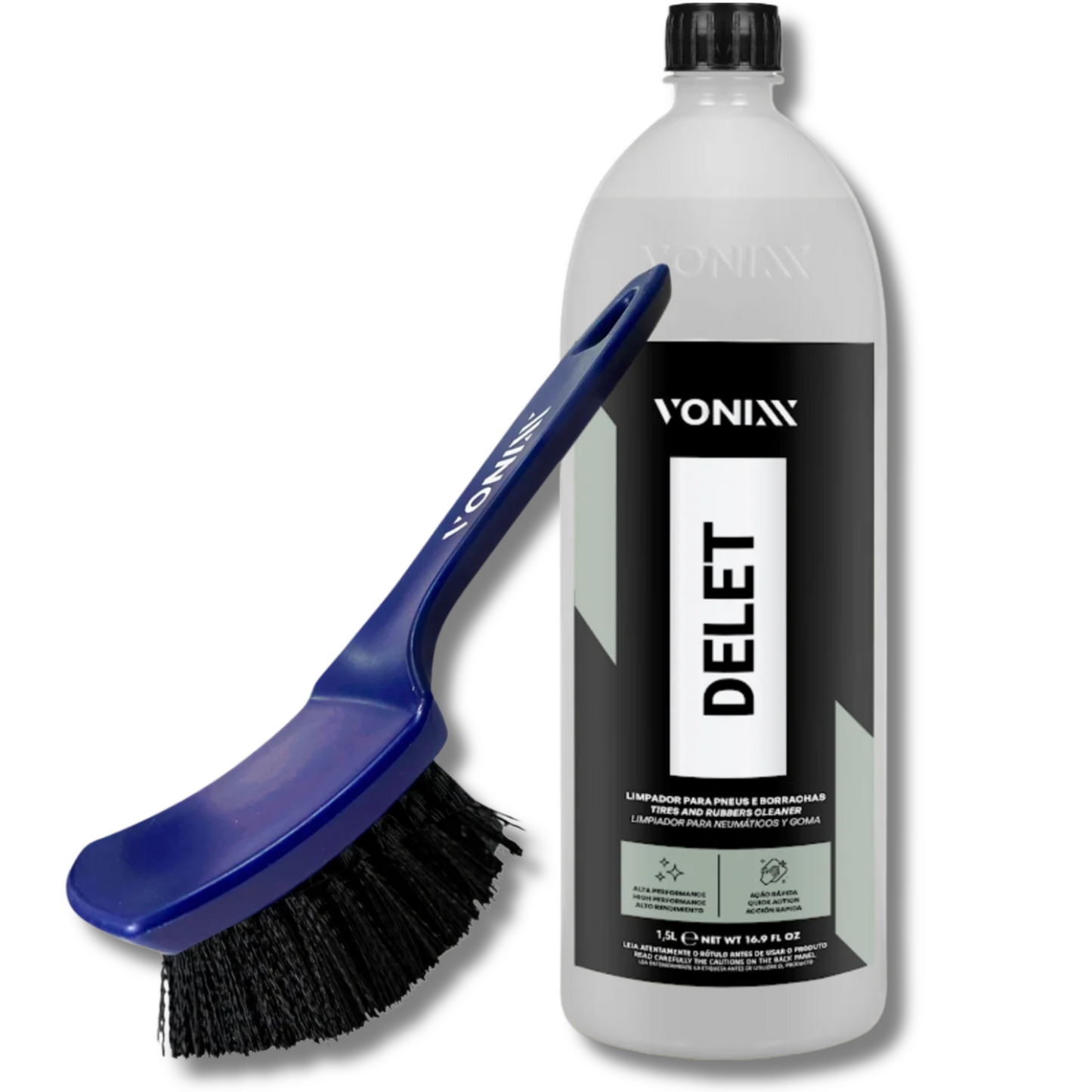 Delet 1,5L + Escova para Pneus Vonixx Limpador de Borrachas e Pneus
