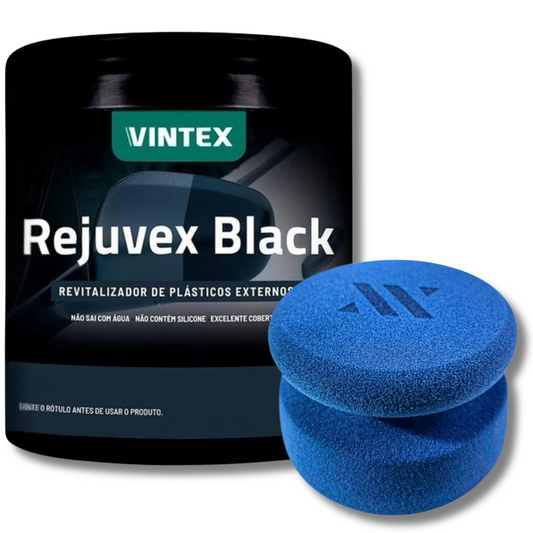 Rejuvex Black Revitalizador de Plásticos Externos - Brilho e Proteção + Aplicador de Espuma Vonixx