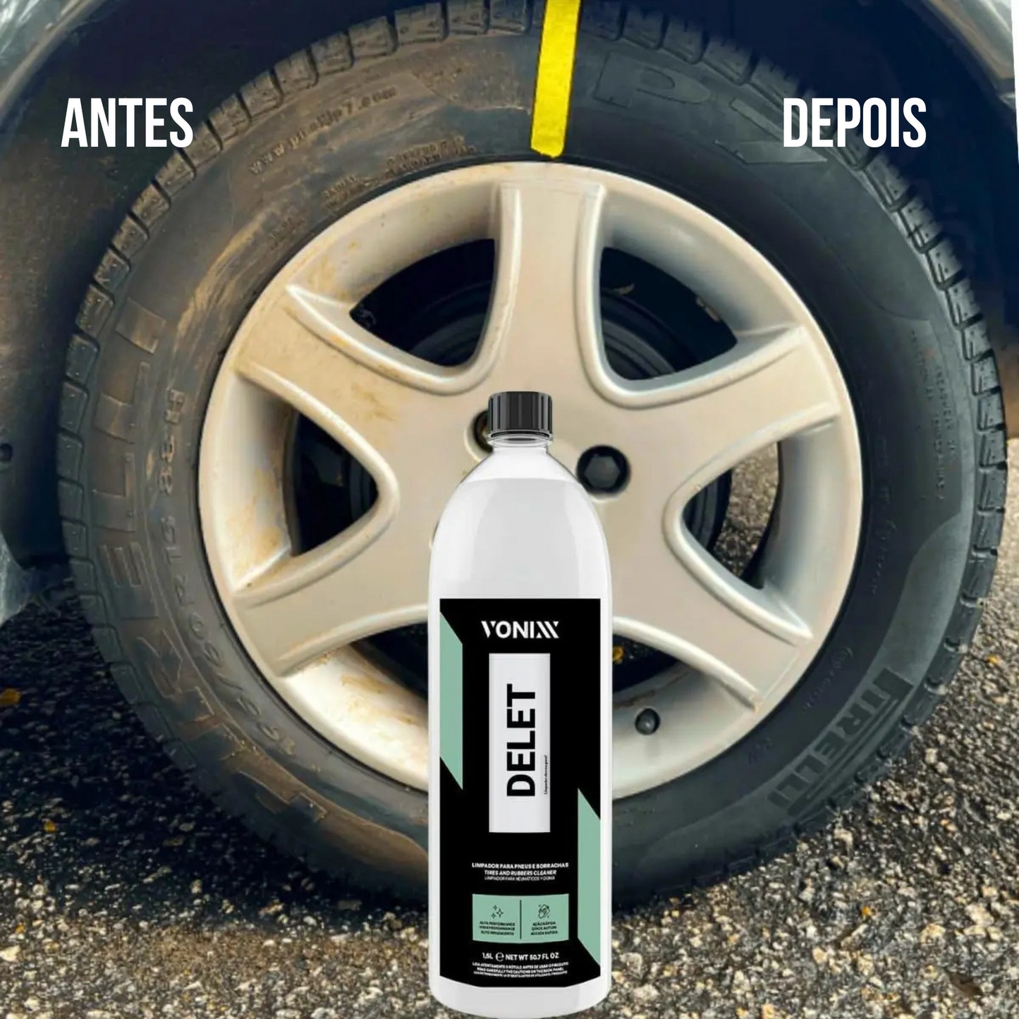 Delet 1,5L + Escova para Pneus Vonixx Limpador de Borrachas e Pneus