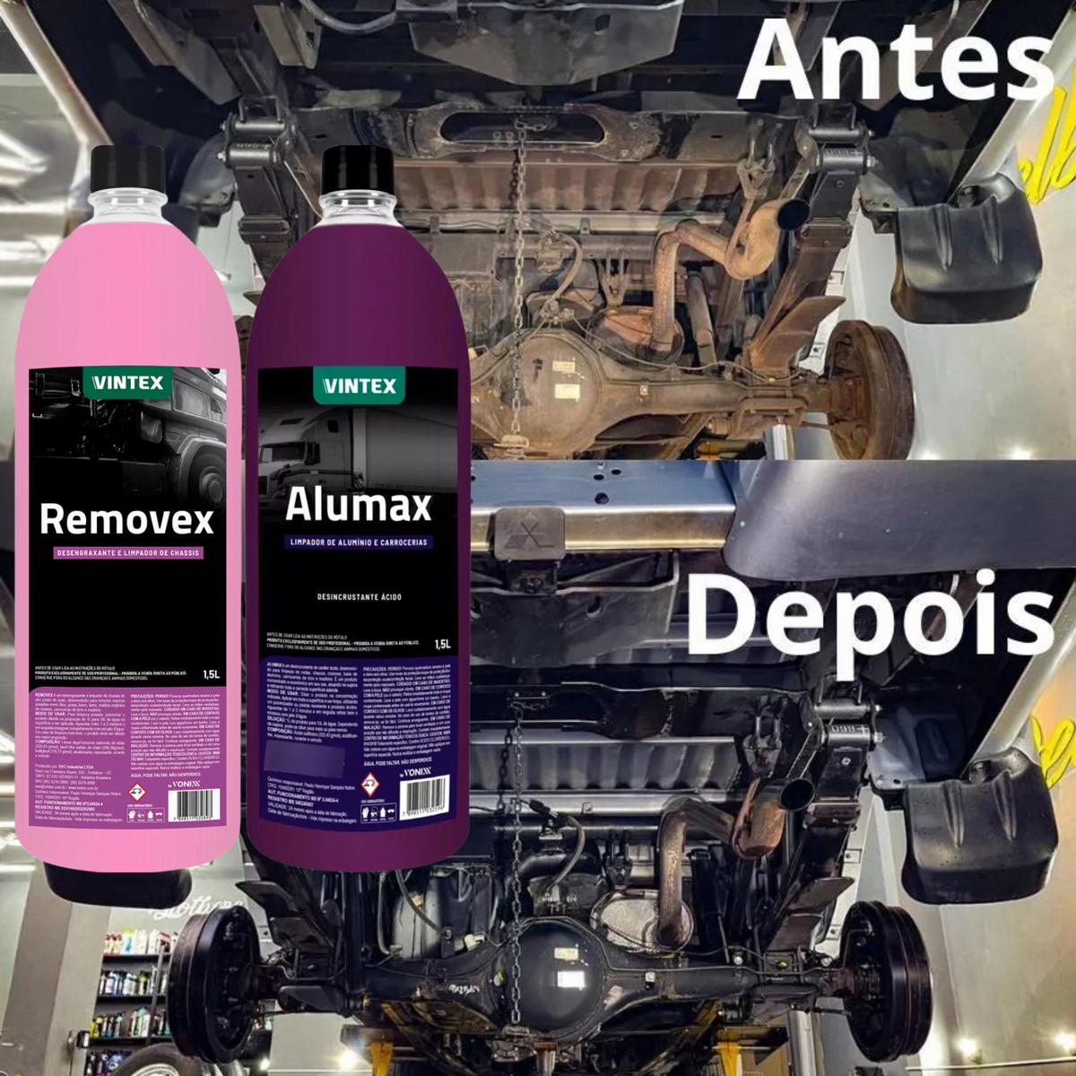 Kit Limpeza Automotiva Vintex: Desengraxante Removex + Alumax 1,5L