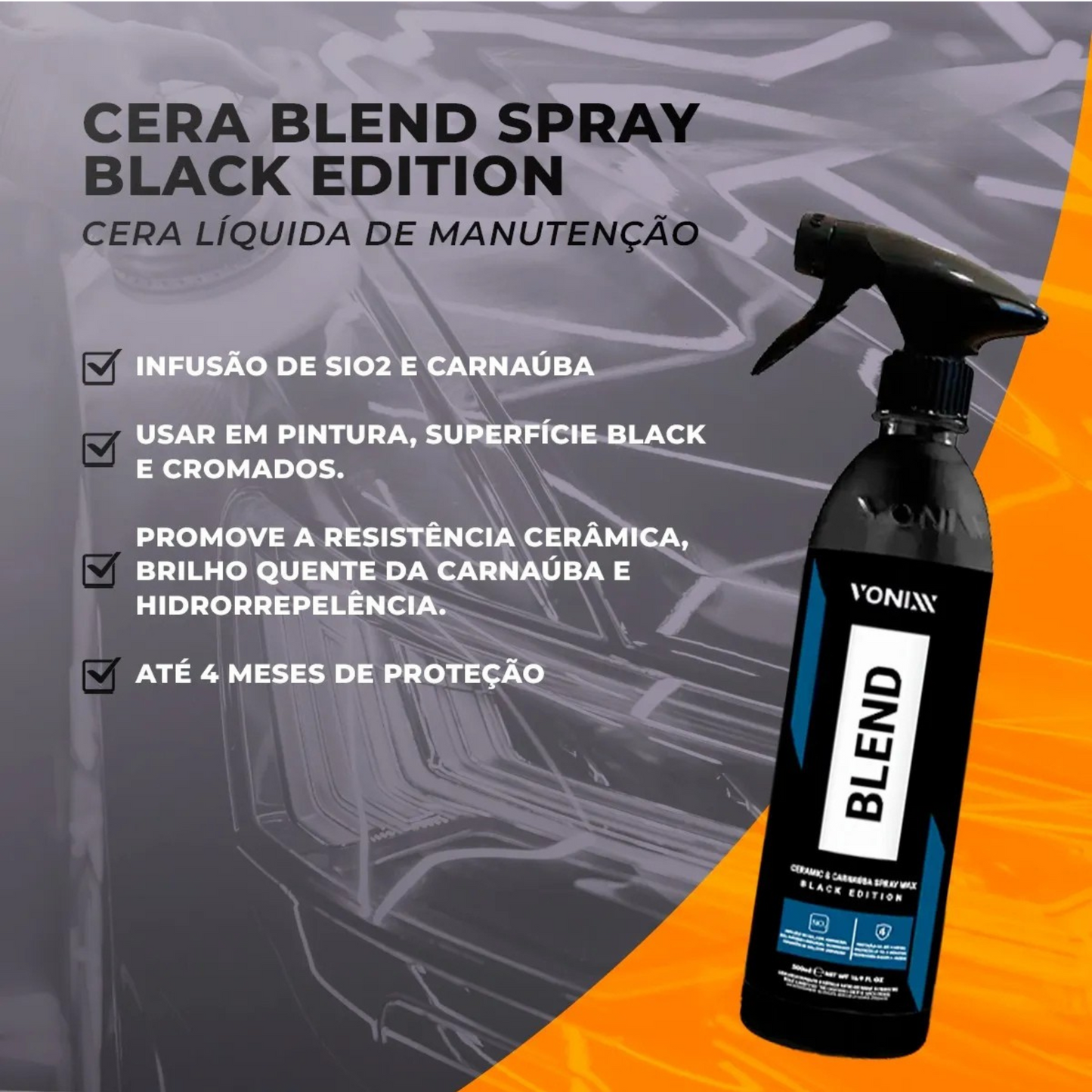 Cera Líquida Vitrificadora Automotiva Blend Black Spray 500ml