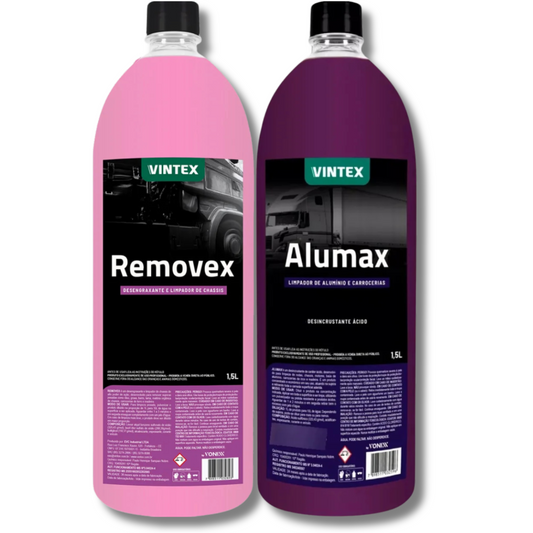 Kit Limpeza Automotiva Vintex: Desengraxante Removex + Alumax 1,5L