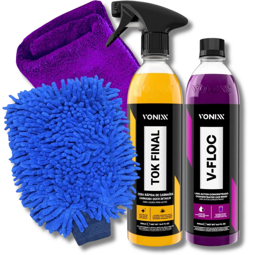 Kit Premium Vonixx: Shampoo V-Floc e Cera Tok Final com Luva Microfibra