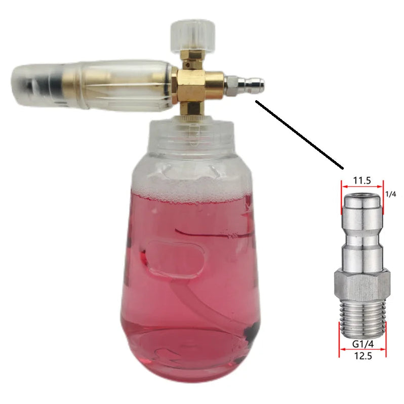Lança de espuma totalmente transparente 1L para lavadoras de alta pressão com kits de adaptador 1/4QC para lavagem de carro Karcher/Nilfisk/Lavor/Bosch/B&D