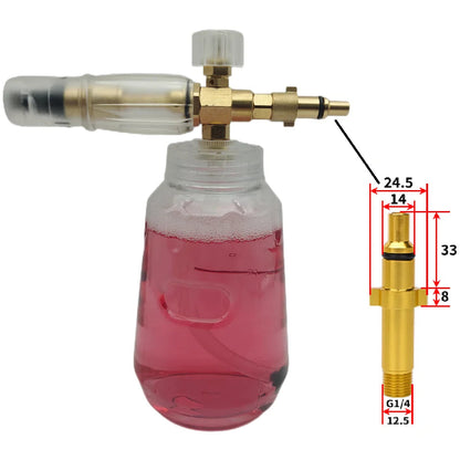 Lança de espuma totalmente transparente 1L para lavadoras de alta pressão com kits de adaptador 1/4QC para lavagem de carro Karcher/Nilfisk/Lavor/Bosch/B&D