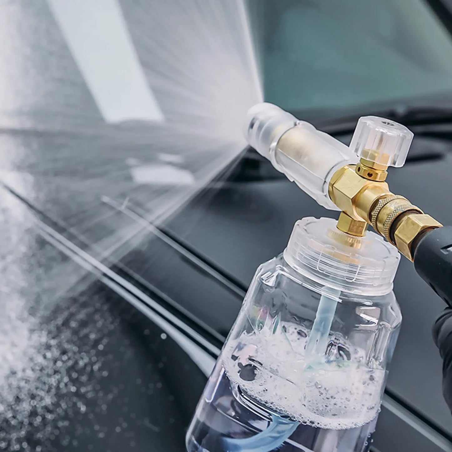 Lança de espuma totalmente transparente 1L para lavadoras de alta pressão com kits de adaptador 1/4QC para lavagem de carro Karcher/Nilfisk/Lavor/Bosch/B&D