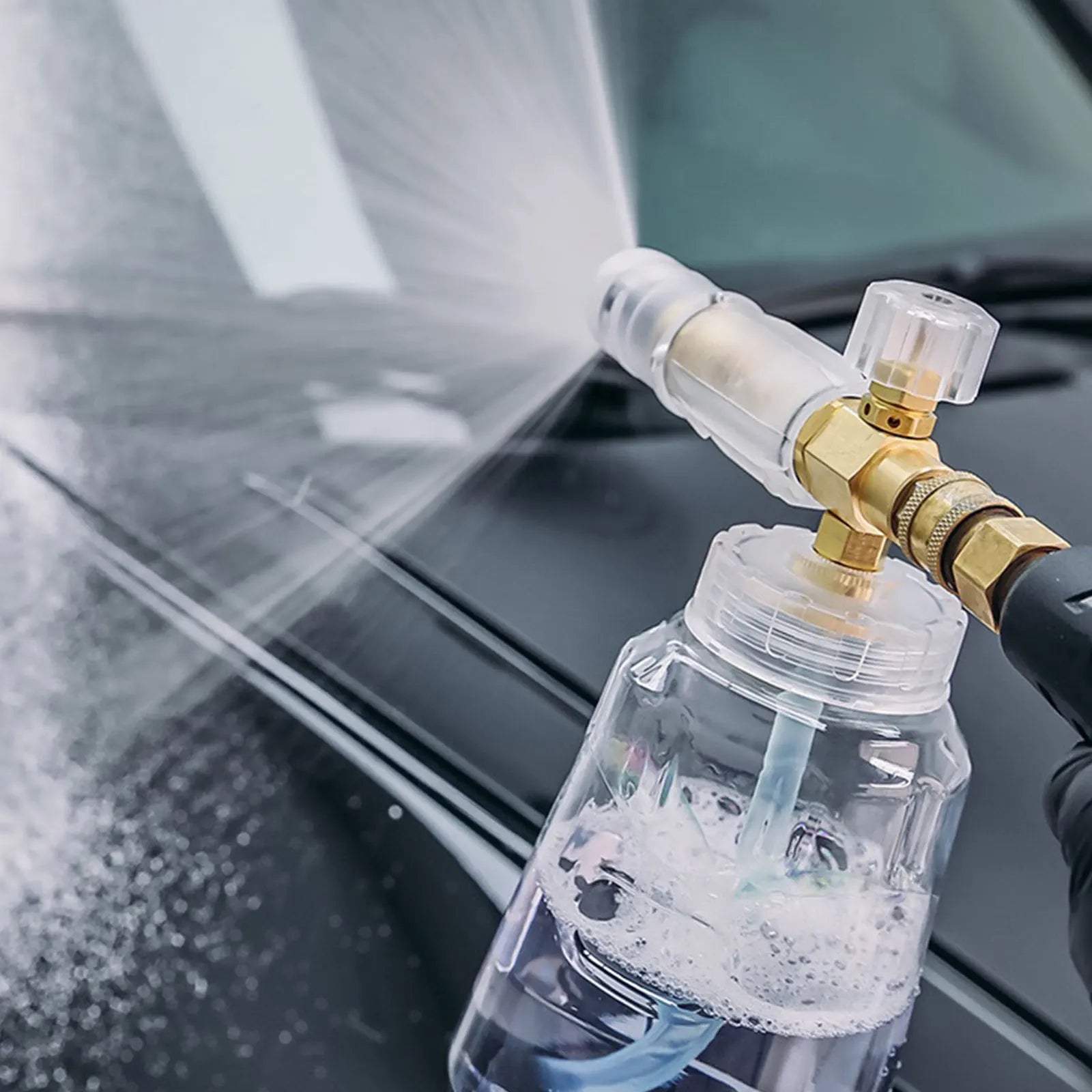 Lança de espuma totalmente transparente 1L para lavadoras de alta pressão com kits de adaptador 1/4QC para lavagem de carro Karcher/Nilfisk/Lavor/Bosch/B&D