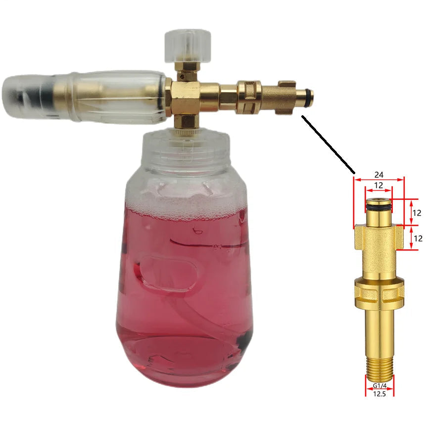Lança de espuma totalmente transparente 1L para lavadoras de alta pressão com kits de adaptador 1/4QC para lavagem de carro Karcher/Nilfisk/Lavor/Bosch/B&D