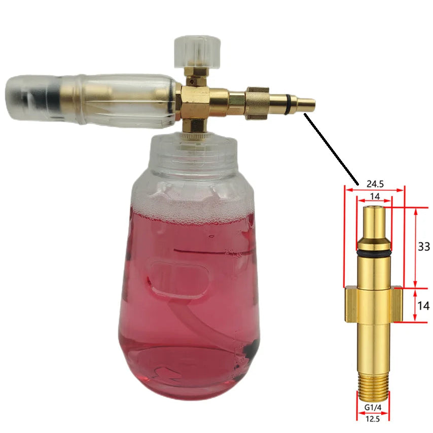 Lança de espuma totalmente transparente 1L para lavadoras de alta pressão com kits de adaptador 1/4QC para lavagem de carro Karcher/Nilfisk/Lavor/Bosch/B&D