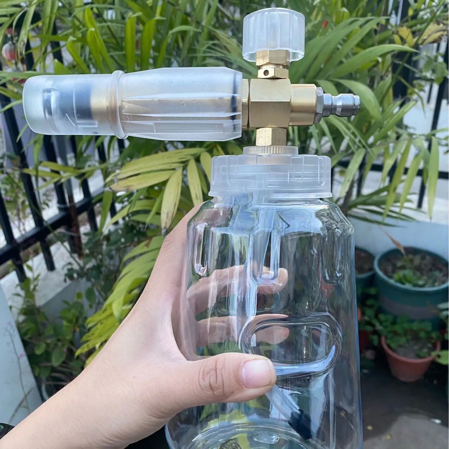 Lança de espuma totalmente transparente 1L para lavadoras de alta pressão com kits de adaptador 1/4QC para lavagem de carro Karcher/Nilfisk/Lavor/Bosch/B&D