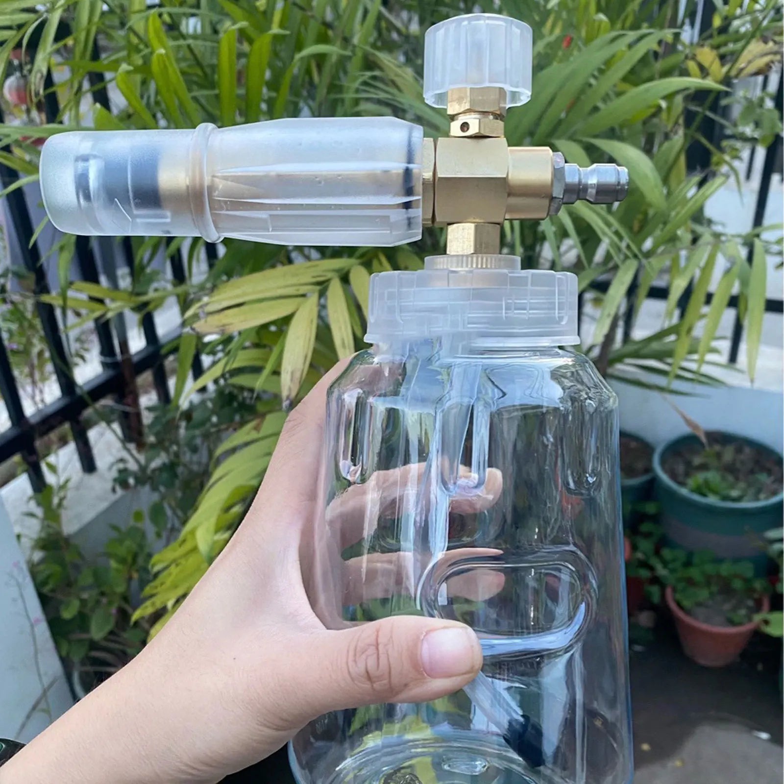 Lança de espuma totalmente transparente 1L para lavadoras de alta pressão com kits de adaptador 1/4QC para lavagem de carro Karcher/Nilfisk/Lavor/Bosch/B&D