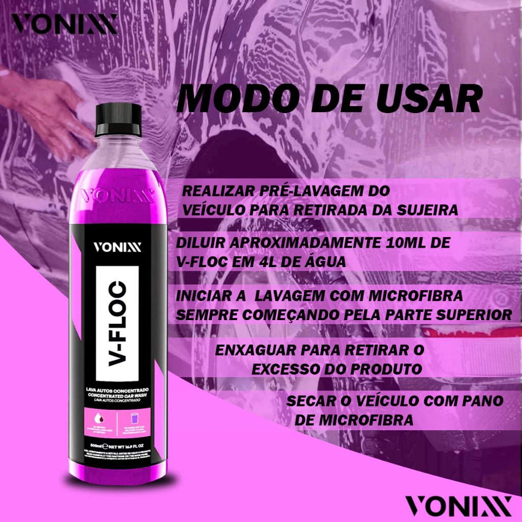 Shampoo Automotivo Neutro Concentrado V-Floc 500ml Vonixx