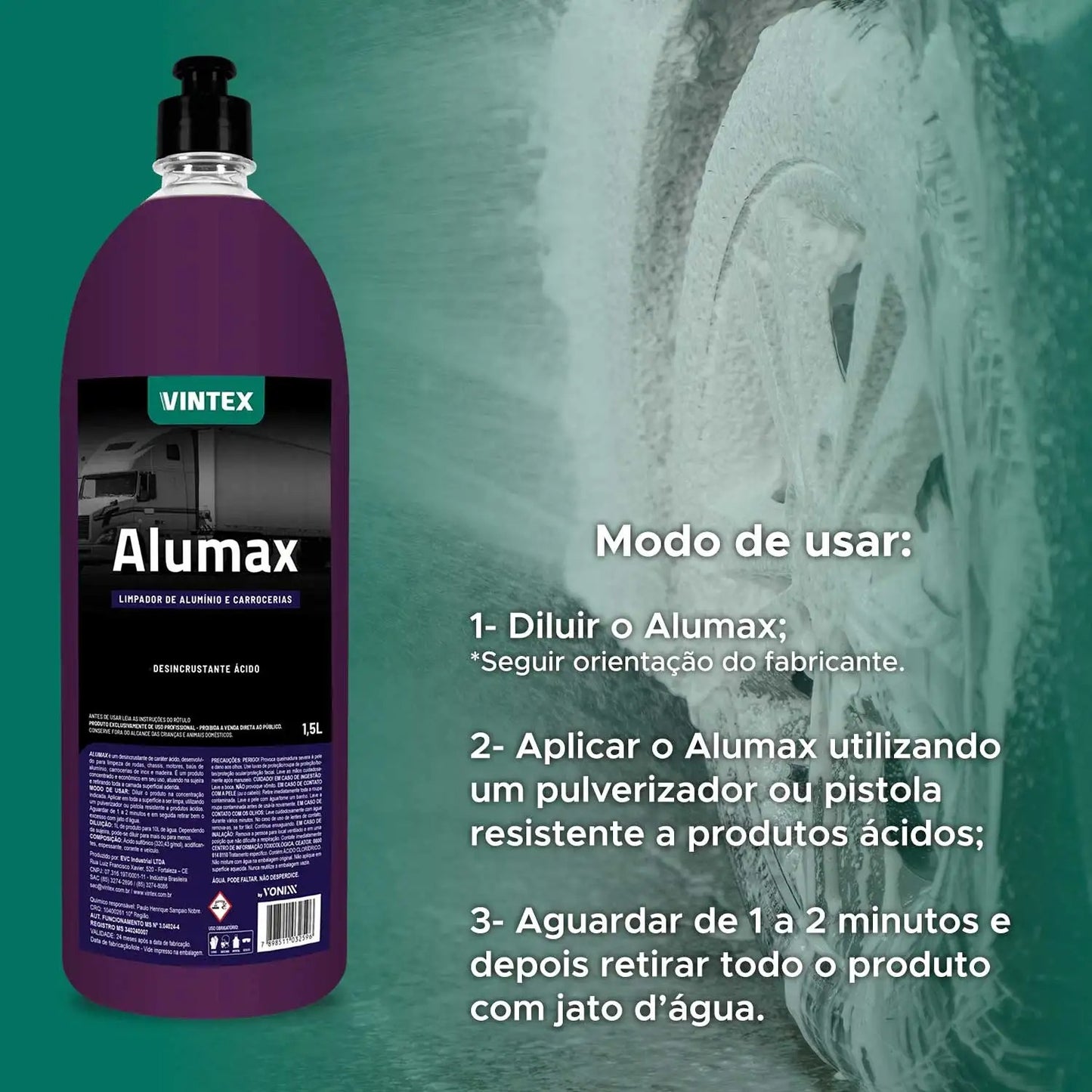 Limpa Alumínio Alumax Roda Baú Caminhão Vintex 1,5l Vonixx