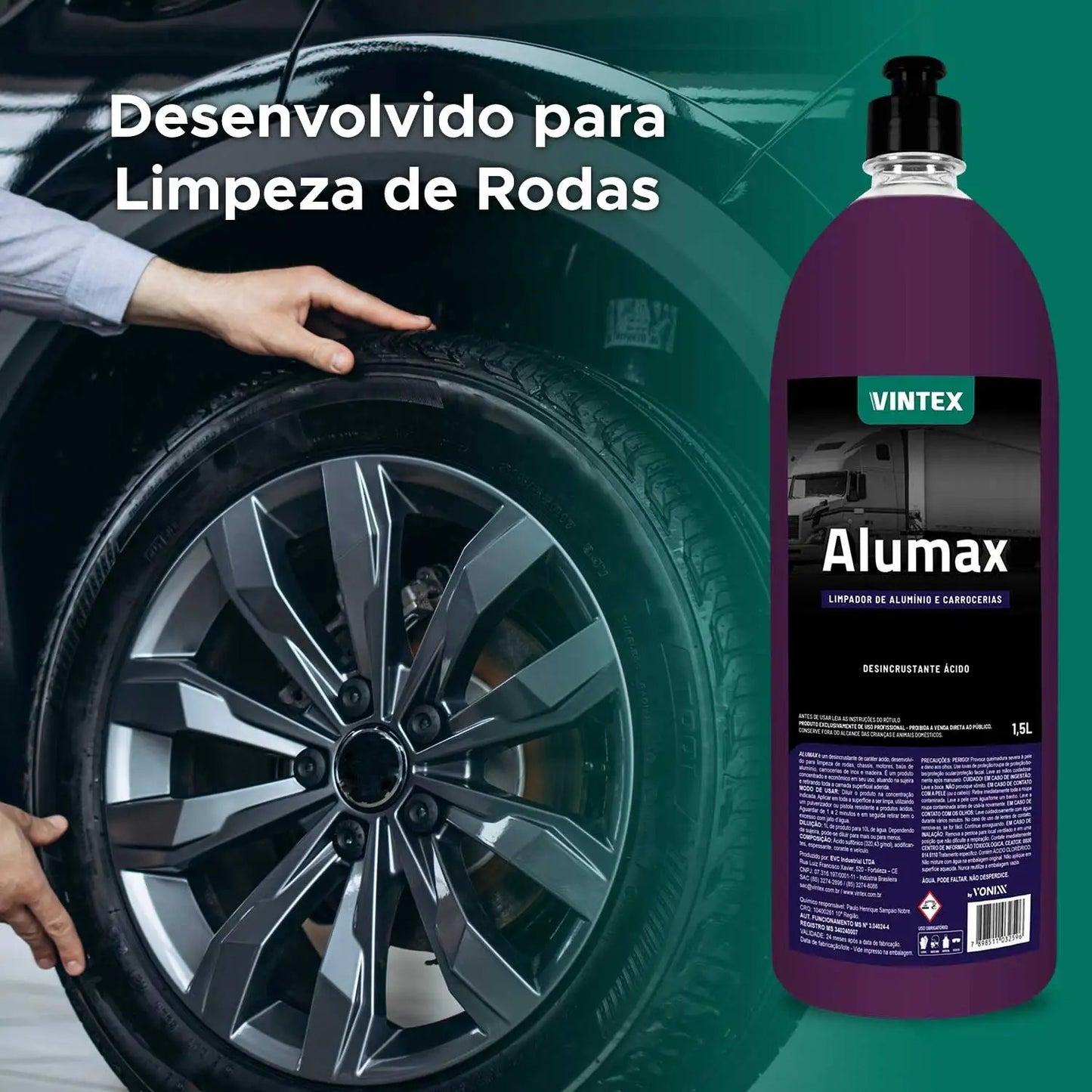 Limpa Alumínio Alumax Roda Baú Caminhão Vintex 1,5l Vonixx
