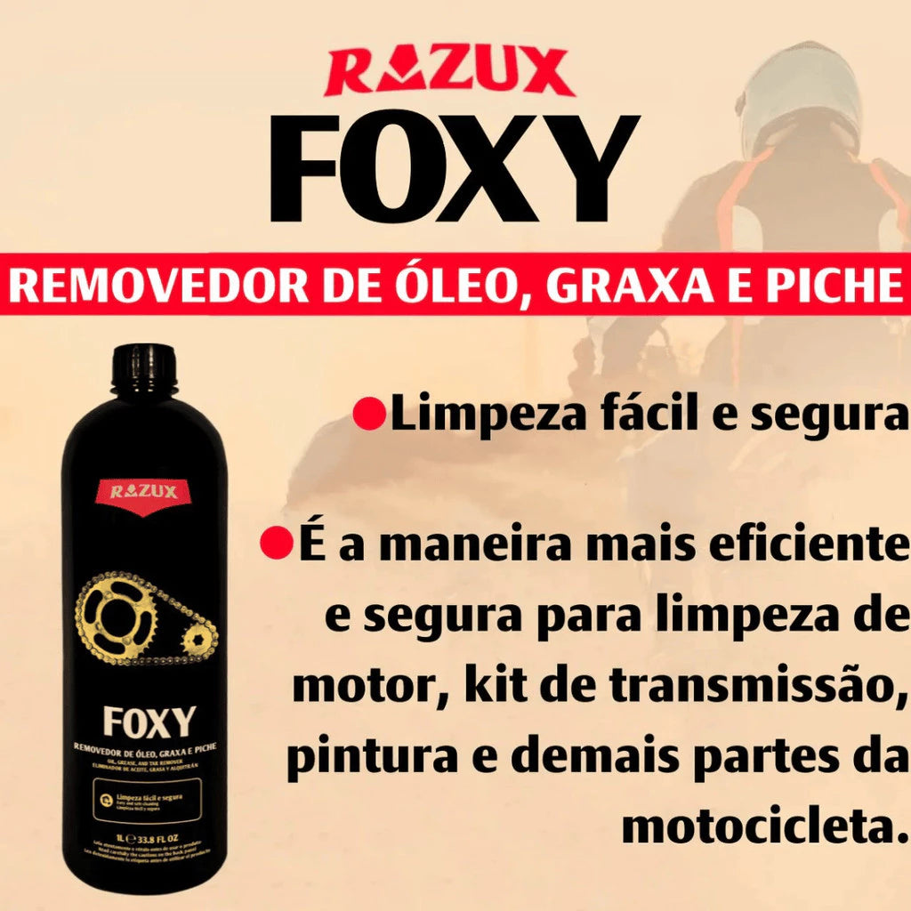 Foxy Razux 1L - Limpeza Eficiente de Corrente de Moto