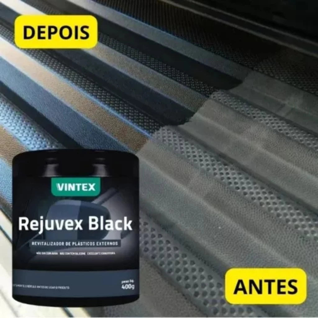 Rejuvex Black Revitalizador de Plásticos Externos - Brilho e Proteção + Aplicador de Espuma Vonixx