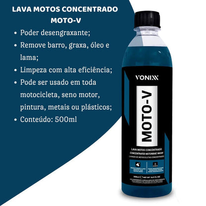 Moto-V Shampoo para Lavar Motos Concentrado Vonixx 500ml - Limpeza Eficiente
